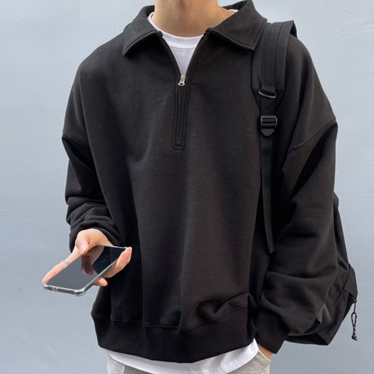 saferido mens outfits New Long-Sleeved Sweater Men's Fashionable Ins Korean Style Fashionable Loose Lazy Style Coat Hong Kong Style Solid Color Top Clothes
