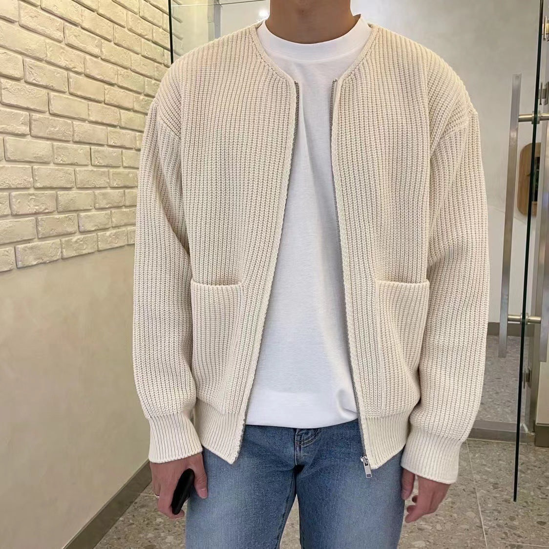 saferido      -shop mens winter fashion Autumn and Winter New Fashion Trendy Ins Trendy Knitted Cardigan Men's Solid Color Sweater Loose Casual Lazy Style