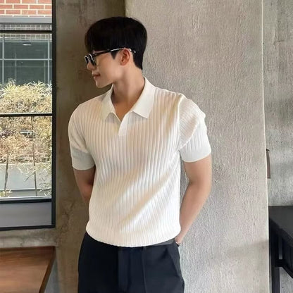 saferido      -shop old money outfits men Summer New Ins Business Light Mature Style High Quality Casual Lapel Slim Sweater Men's Polo Short Sleeve Fashion