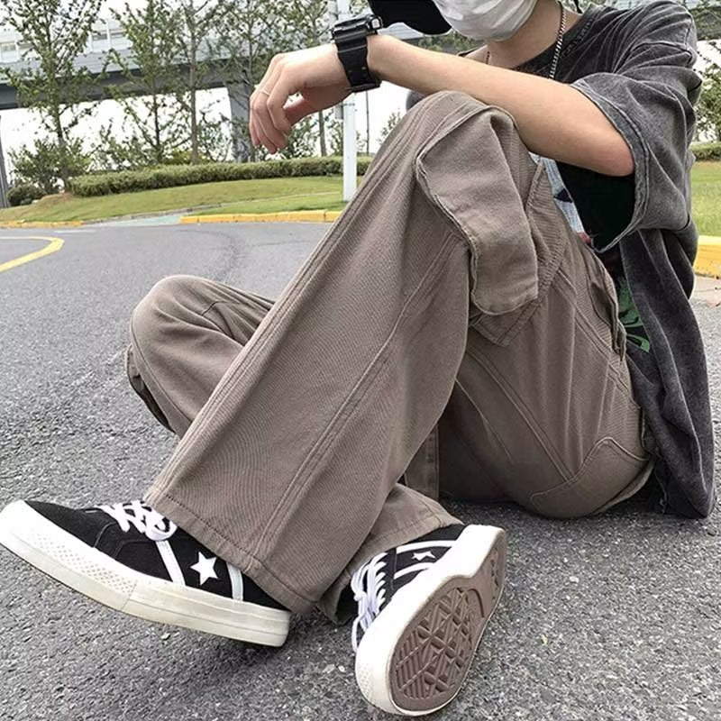 saferido boy outfits Trendy Casual Pants Pants Youth Popular Men's Solid Color Fashion Straight Spring Loose Overalls Mid Waist