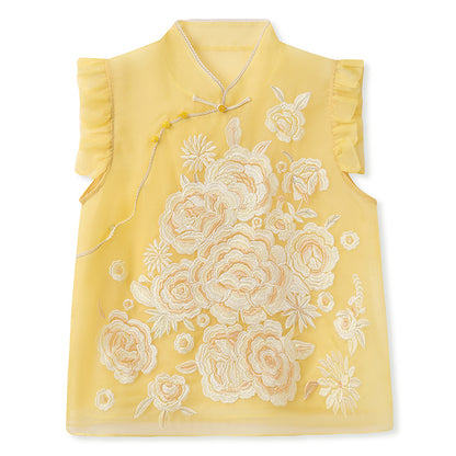 New Chinese mulberry silk sleeveless lace vest  summer new national style stand-up collar buckle vest N4012