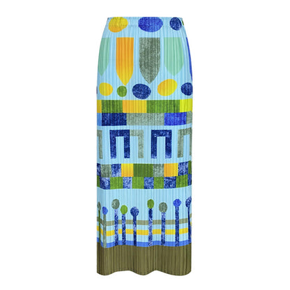 Folded skirt summer new niche printing pleated skirt casual medium and long A word elegant style women's clothing