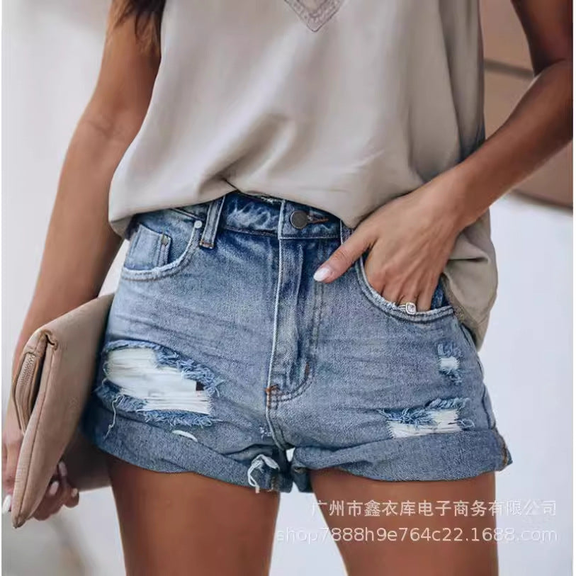 2025 Hot trade spot New women's clothing  Popular, , summer street hipster ripped pocket shorts three-color jeans women