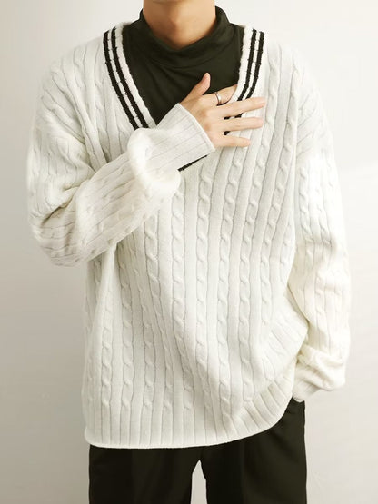 saferido      -shop classy outfits men Preppy Style V-neck Sweater Men's Suit Ins Winter New Loose All-Match Sweater Niche Sweater