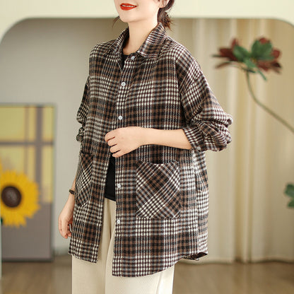 Literary plaid shirt short coat women's  spring new Korean version of fashion temperament versatile plaid shirt top