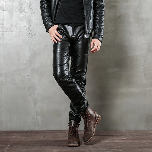 saferido  Men's Black Leather Pants Slim Fit Stretch Personality Simple Thin Punk Style PU Leather Men's Pants Motorcycle Dance Party