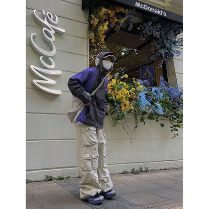 Street Popular White Multi-pocket Overalls Men's Harajuku Style Loose Casual Trousers Straight Mopping Pants Autumn New