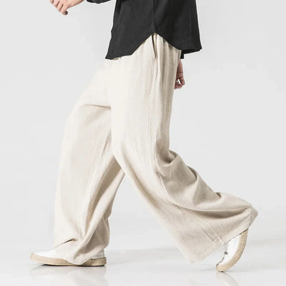 saferido Chinese Style Men's Loose Cotton Linen Pants Retro Wide-leg Hakama Plus Size Harajuku Casual Pants 5xl Men Clothing