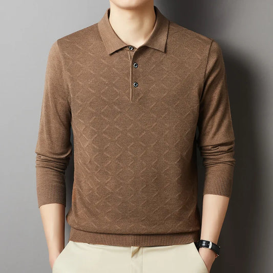 saferido  High-End Polo Shirt for Men High Quality Wool Blend Fashionable Embroidered Long Sleeve Tee Korean Style Casual Menswear