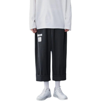 saferido Loose Trend Casual Pants Men Drape Straight Wide-leg Trousers Fashion Spring Summer Solid All-match Elastic Waist Cloth Overalls