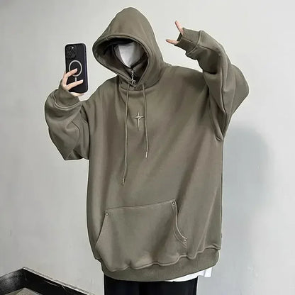saferido American Style Retro Design Sense Four Pointed Star High Collar Hooded Sweater for Men and Women Trend Winter Thick Top Coat