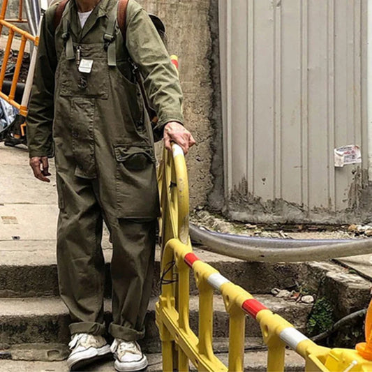 saferido Streetwear Casual Romper Overalls Men And Women Fashion Sleeveless Straps Jumpsuit Spring Summer Vintage Patch Pockets Playsuits