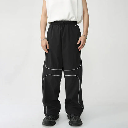saferido Wide Leg Sports Pants for Men Khaki Trousers Hip Hop Patchwork Black Loose Casual Korean Male Streetwear Men's Clothing