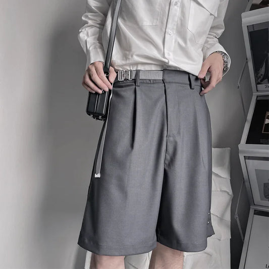 saferido Summer Suit Shorts Men Fashion Social Mens Dress Shorts Korean Loose Business Casual Shorts Mens Grey Black Office Formal Shorts