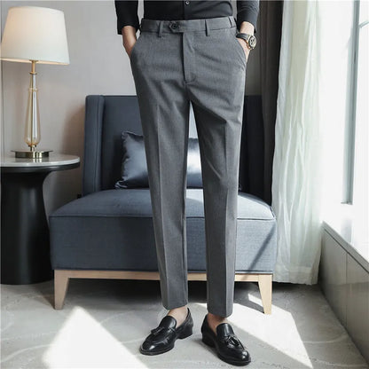 saferido British Style New Solid High Waist Suit Pant Men Business Formal Wear Trousers High Quality Slim Casual Office Suit Pants 28-38