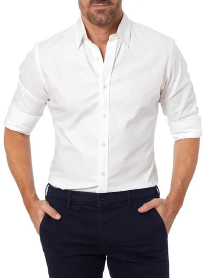 Men's Zipper Shirt Hidden Zipper Fake Button Spring and Fall Models New Oxford Stretch Cotton Zipper Shirt Shirts for Men