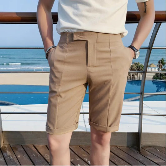 saferido  High Quality Korean Solid Slim Fit Suit Shorts Men Clothing Simple All Match Business Formal Wear Short Homme Streetwear
