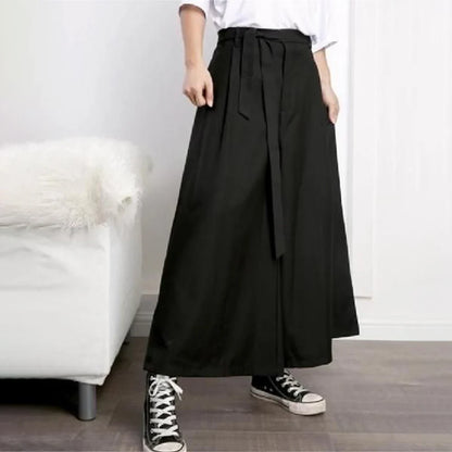 saferido Mens Japanese Casual Street Wide Leg Pants With Belt Genderless Autumn Fashion Trendy Solid Color Loose Nine-Point Skirts Unisex