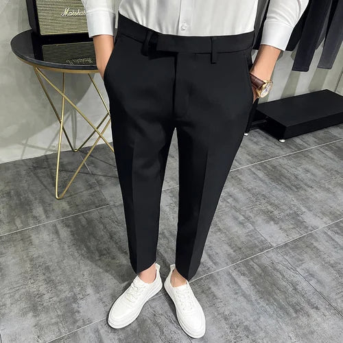 saferido Men Summer Business Formal Pant Solid Casual Korean Slim Fit Suit Pants Mens Wedding Social Office Trousers Plus Size 29-38