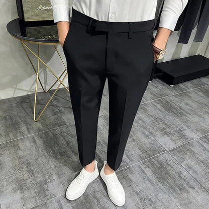 saferido Men Summer Business Formal Pant Solid Casual Korean Slim Fit Suit Pants Mens Wedding Social Office Trousers Plus Size 29-38