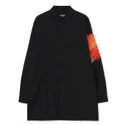 saferido Mens Autumn And Winter Japanese Red Dahlia Embroidered Shirt Floral Retro Essential Dark Style Long-Sleeved Shirt For Men
