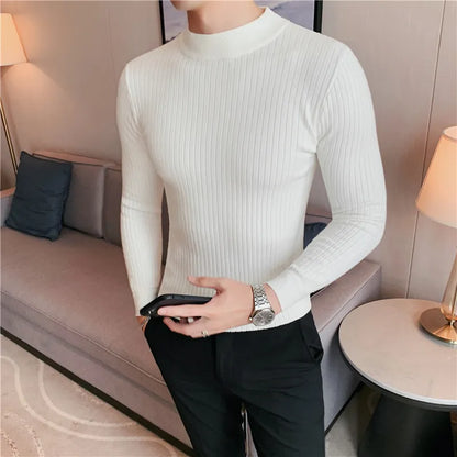 saferido  British Style Men Winter Solid Color Turtle Pullover Knitted Shirt Slim Sweater Men Knitted Sweaters Men Knitwear S-4XL