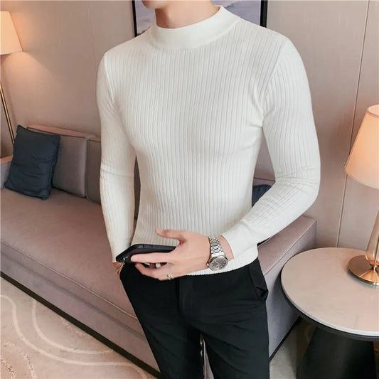 saferido  British Style Men Winter Solid Color Turtle Pullover Knitted Shirt Slim Sweater Men Knitted Sweaters Men Knitwear S-4XL