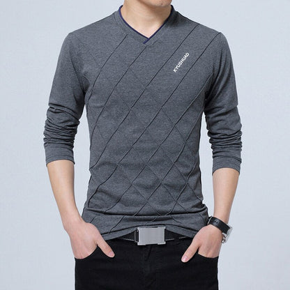 Fashion Men T-shirt Slim Fit Custom T-shirt Crease Design Long Stylish Luxury V Neck Fitness T-shirt Tee Shirt Homme