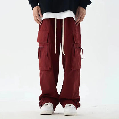 saferido Y2K Red Cargo Pants for Men Harajuku Black Trousers Male Streetwear Hip Hop Pocket Loose Casual American Safari Style