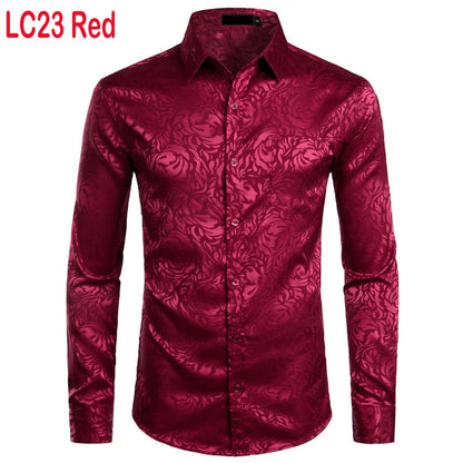 Men's Floral Black Dress Shirts Stylish New Long Sleeve Steampunk Shirt Men Party Club Bar Social Shirt Male Chemise Homme