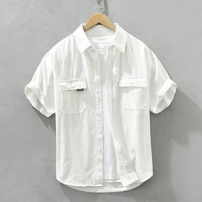 Safari Style Short Sleeve Shirt for Men Casual Turn-down Collar Tops Man Summer New Fashion Loose Button Up Shirt Clothing