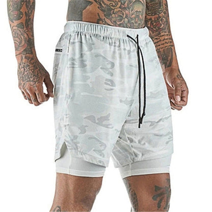 Gyms Fitness Shorts Men Summer Sportswear 2 In 1 Double-deck Compression Shorts Male Tracksuits Track Joggers Short Pants