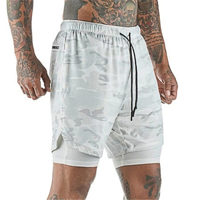 Gyms Fitness Shorts Men Summer Sportswear 2 In 1 Double-deck Compression Shorts Male Tracksuits Track Joggers Short Pants