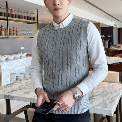Knit Sweater Male Solid Color Sleeveless Plain Men's Clothing Blue Vest Waistcoat Jumpers Plus Size Best Selling Products