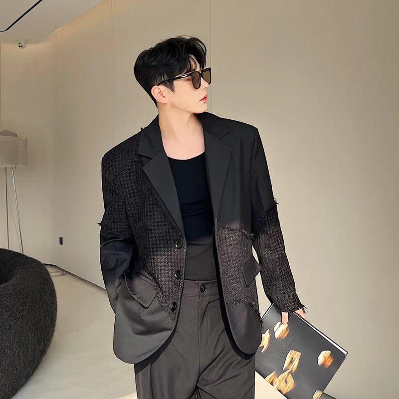 saferido Fashion Korean Spring New Men's Patchwork Tassels Suits Niche Blazers Male Casual Solid Color Shoulder Pad Lapel