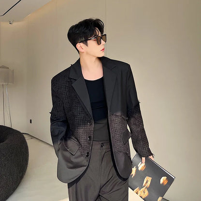 saferido Fashion Korean Spring New Men's Patchwork Tassels Suits Niche Blazers Male Casual Solid Color Shoulder Pad Lapel