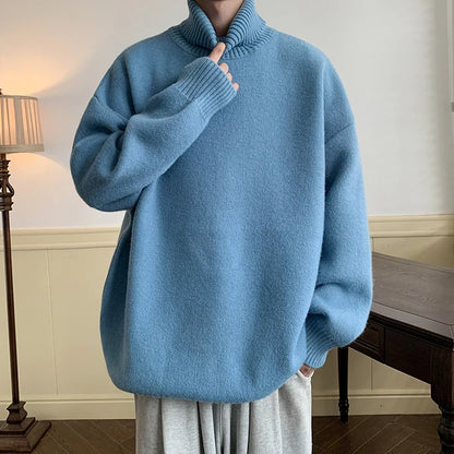 saferido Men's Turtleneck Sweater Pullover Men Loose Casual Harajuku Korean Fashion Mens Oversized Sweater Fashion Thicken Warm Sweaters