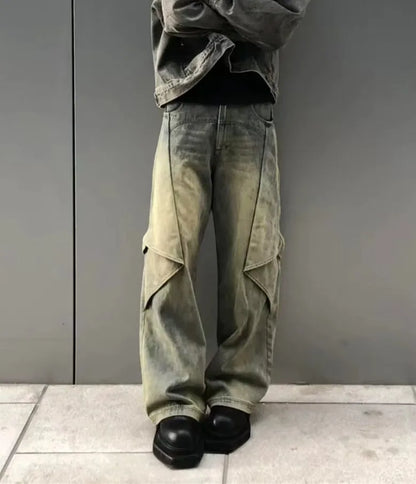 saferido American High Street Variable Trouser Shape Micro Flare Jeans Men's High Waist Loose Draping Wide Leg Floor Dragging Long Pants
