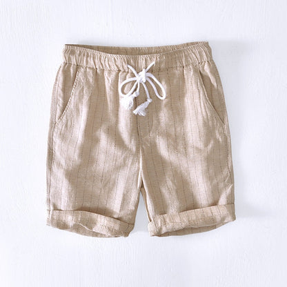 Cotton Linen Shorts for Men Fashion Striped White Loose Holiday Shorts Man Casual Plus Size Drawstring Short Pants