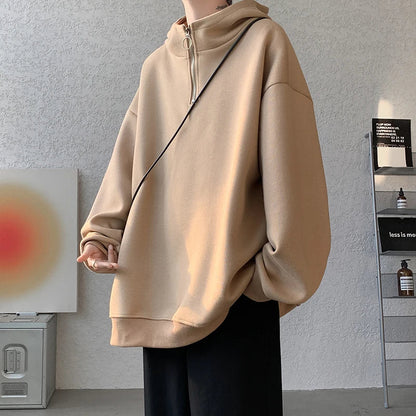 saferido Turtleneck Hoodie Zipper Pullovers Streetwear Hip Hop Hooded Sweatshirt Men Clothing Korean Couples Harajuku Coat