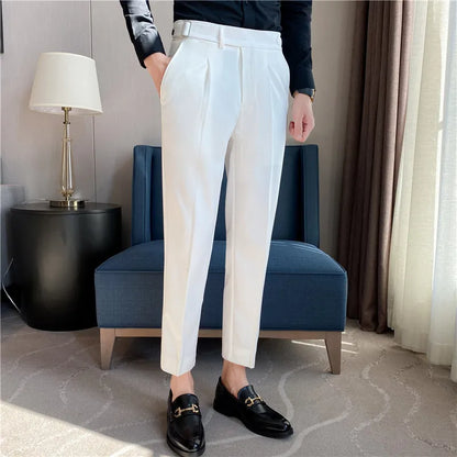 saferido  British Style Autumn New Solid High Waist Trousers Men Formal Pants High Quality Slim Fit Business Casual Suit Pants Hommes