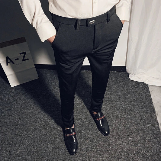 saferido Men's Suit Pants Spring and Summer New High-quality Slim Pants Fashion Casual Nine-point Pants Men's Clothing Formal Trousers