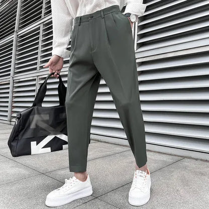 saferido Korean Business Solid Color Stretch Trousers Casual Pants Black Grey Mens Pants Office Trousers Men Tight-ankle Hombre 36