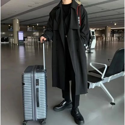 saferido British Style Trench Men Solid Double Breasted Oversize Long Coats Stylish Outwear Hombre Korean Style Streetwear BF Windbreaker