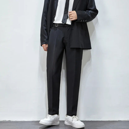 saferido Men's Trendy Loose Straight Pants Slim Fit Formal Casual Pants Fashions British Business Grey/black/green Suit Pants M-3XL