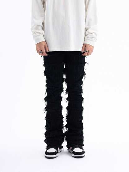 American style black erosion damaged rough high street jeans men's ins hip-hop fashion vintage skinny pants  streetwear