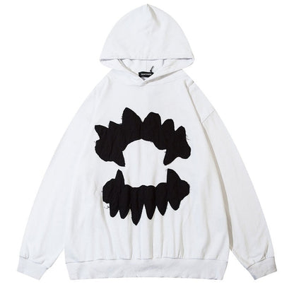 Vintage Mens Hoodie Sweatshirt Y2K Grunge Hip Hop Ripped Embroidery Teeth Patch Hooded Streetwear Harajuku Punk Gothic Pullover