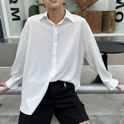 Turn-down Collar Simplicity Button Long Sleeve Solid Loose Business Casual Office Lady Man Formal Spring Summer Men's Clothing