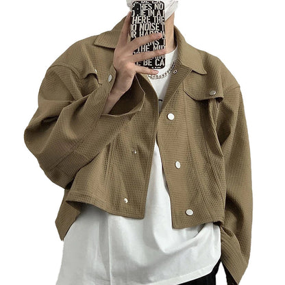 Spring Clothing Men's Leisure Short Jacket Streetwear Solid Color Button-down Collar Korean Harajuku Long Sleeve Luxury Coats