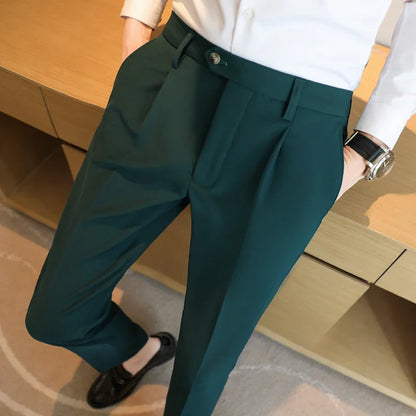 saferido British Style Men High Waist Dress Pants Autumn Solid Color Casual Trousers Slim Fit Formal Suit Pants Fashion Men Clothing 38